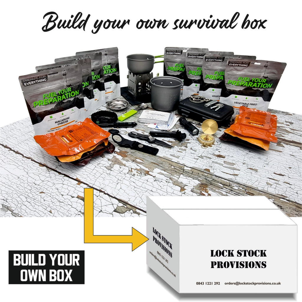 Build your own survival box including an emergency food pack